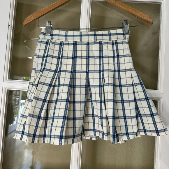 PRINCESS POLLY Blue White Plaid Pleated School Girl Lona Mini Skirt - XS/S - Picture 5 of 9